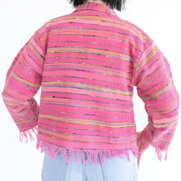 Vintage 90's Silver Stream 100% Cotton Pink Striped Button  Up Textured Jacket S - Picture 3 of 12